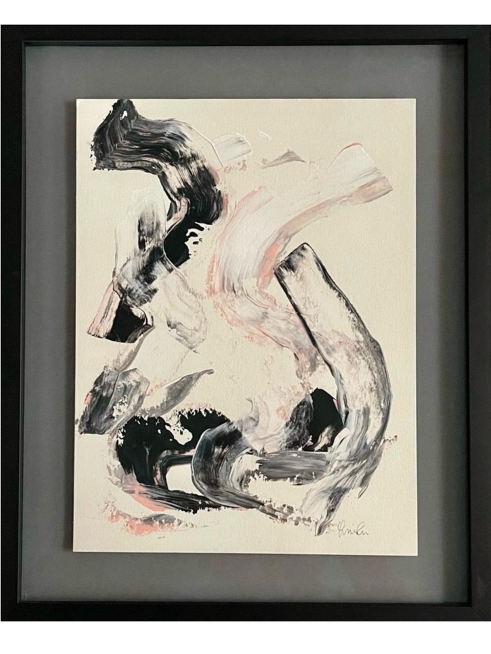 Original Abstract Painting Art Black White Pink Expressionism Gift Ready Artwork